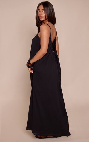 Black Robe Longue Évasée À Encolure Ronde Effet Lin Texturé Petite | Taille 30 - PrettyLittleThing - Modalova