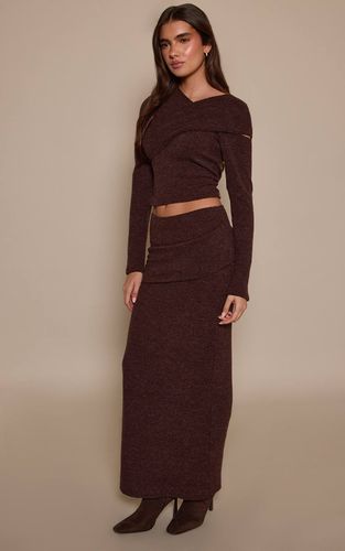 Brown Jupe Mi-longue En Maille Côtelée Brossée | Taille 42 - PrettyLittleThing - Modalova