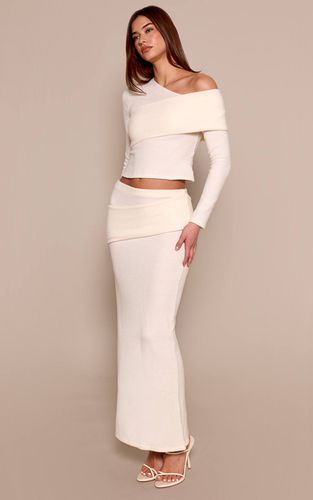 Cream Jupe Mi-longue En Maille Côtelée Brossée | Taille 42 - PrettyLittleThing - Modalova