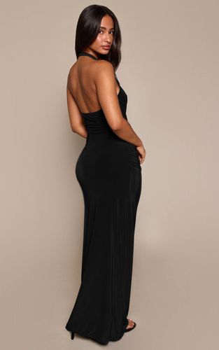 Black Robe Maxi Moulante Froncée À Encolure Licou Croisée Décolletée Petite | Taille 42 - PrettyLittleThing - Modalova