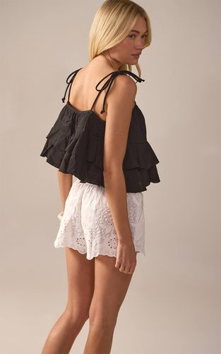 Black Caraco En Coton Lin Avec Détail À Volants | Taille 42 - PrettyLittleThing - Modalova