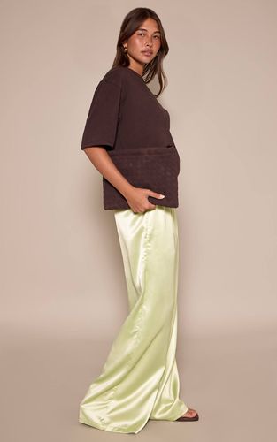 Olive Pantalon Large En Satin À Cordon De Serrage | Taille 42 - PrettyLittleThing - Modalova