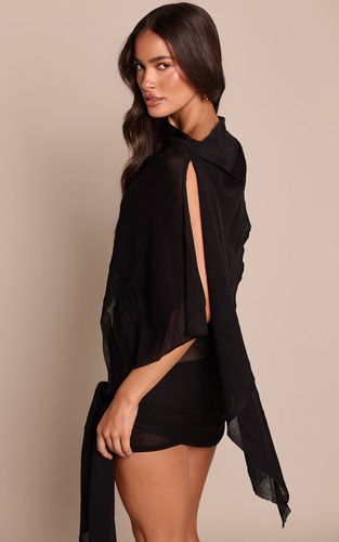 Black Haut Drapé À Double Couche En Maille Transparente | Taille Medium - PrettyLittleThing - Modalova