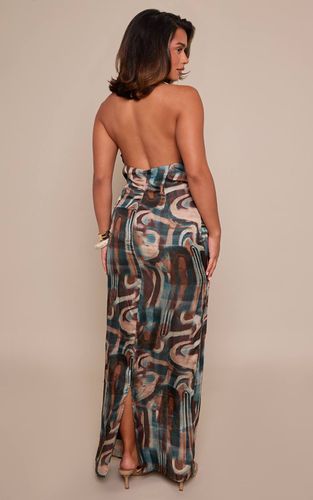 Multi Robe Longue Bleu À Motifs Abstraits Col Bénitier Avec Nœud Devant | Taille 32 - PrettyLittleThing - Modalova