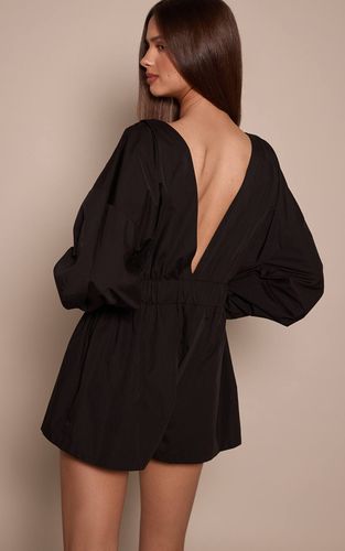 Black Combinaison-short Chemise En Coton À Décolleté Plongeant | Taille 42 - PrettyLittleThing - Modalova