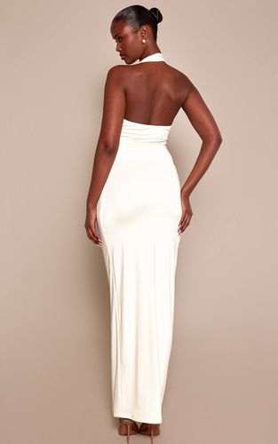 Cream Robe Longue Drapée À Corsage Bustier Plongeant | Taille 42 - PrettyLittleThing - Modalova