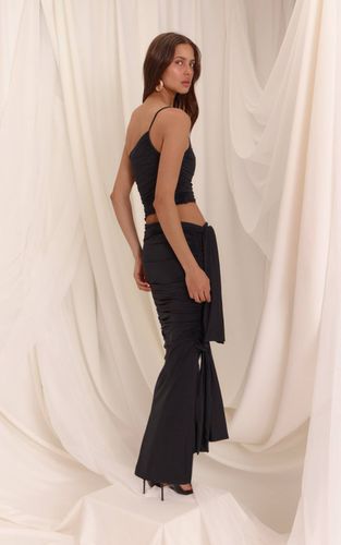 Black Robe Longue Asymétrique En Jersey Fluide Avec Détail Nœud Et Découpes | Taille 42 - PrettyLittleThing - Modalova