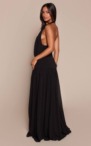 Black Robe Maxi Fluide En Mousseline Froncée À Taille Cache-cœur Petite | Taille 32 - PrettyLittleThing - Modalova