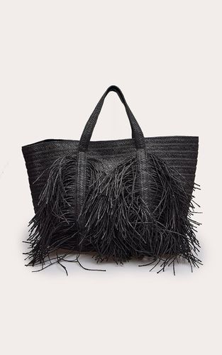 Black Sac Cabas En Raphia À Franges - PrettyLittleThing - Modalova