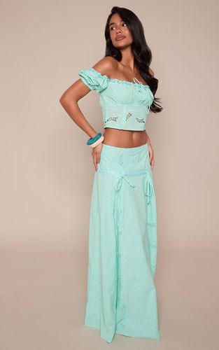 Jupe Longue Co-ord Bleu Aqua Brodée Avec Détail Nœud | Taille 44 - PrettyLittleThing - Modalova