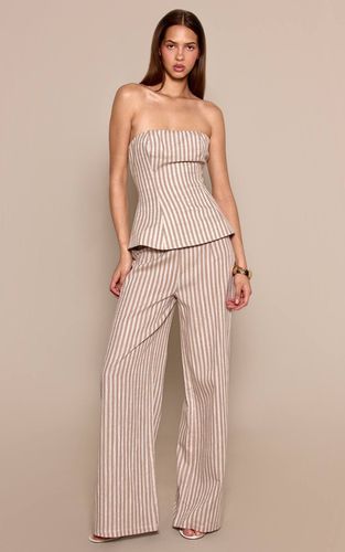 Mocha Pantalon Tailleur En Lin À Rayures | Taille 42 - PrettyLittleThing - Modalova
