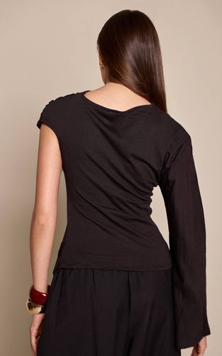 Black T-shirt En Coton À Détail Manche Unique | Taille 42 - PrettyLittleThing - Modalova
