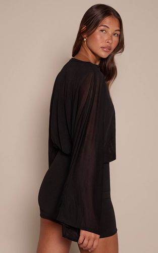 Black Robe Mini À Manches Longues Avec Superposition En Mousseline | Taille 32 - PrettyLittleThing - Modalova