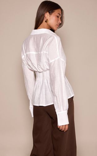 White Chemise Rayée Tissée Cache-cœur À Nouer | Taille 36 - PrettyLittleThing - Modalova