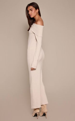 Cream Robe Longue Côtelée Bardot Boutonnée | Taille 42 - PrettyLittleThing - Modalova