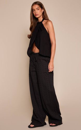 Black Pantalon Large Taille Basse À Cordon De Serrage En Broderie Anglaise | Taille 42 - PrettyLittleThing - Modalova