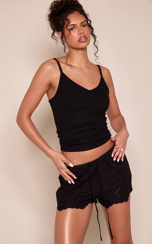 Black Short En Coton Broderie Anglaise Avec Cordon De Serrage | Taille 42 - PrettyLittleThing - Modalova