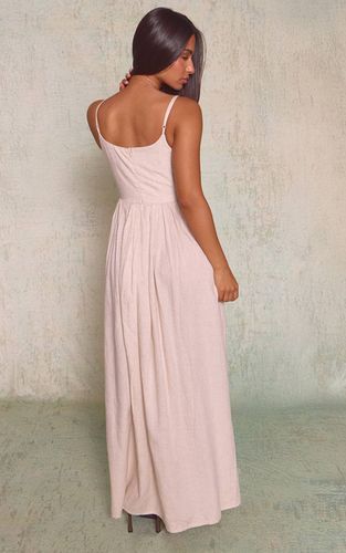 Robe Maxi Aspect Lin Taille Froncée Encolure Dégagée Petite | Taille 32 - PrettyLittleThing - Modalova