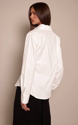 White Chemise Oversize En Coton Avec Détail Drapé Et Finitions Contrastées | Taille 32 - PrettyLittleThing - Modalova