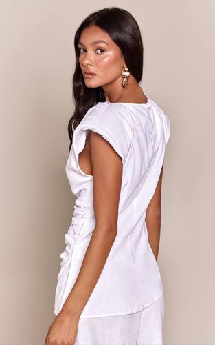 White Haut Cintré En Lin À Épaulettes | Taille 32 - PrettyLittleThing - Modalova