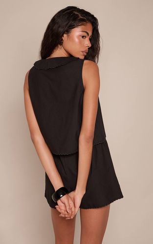 Black Combi-short Effet Lin À Col Détaillé | Taille 42 - PrettyLittleThing - Modalova