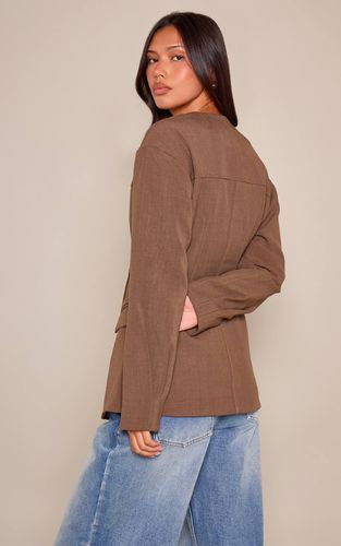 Blazer Sombre Cintré Asymétrique Sans Col À Coupe Ajustée | Taille 42 - PrettyLittleThing - Modalova