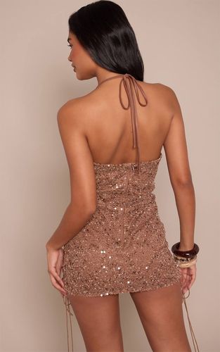 Robe Mini À Sequins Avec Col Licou Et Laçage | Taille 42 - PrettyLittleThing - Modalova