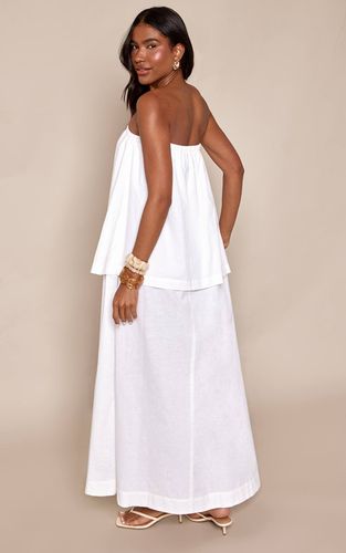 White Robe Maxi Bandeau À Volants Effet Lin | Taille 36 - PrettyLittleThing - Modalova