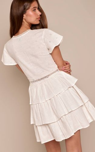 White Robe Droite Boutonnée En Broderie Anglaise À Manches Courtes | Taille 42 - PrettyLittleThing - Modalova