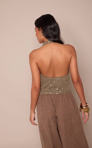 Khaki Haut Long Tricoté À Col Bénitier Et Sequins | Taille 42 - PrettyLittleThing - Modalova