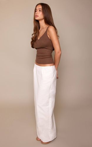 White Jupe Longue Aspect Lin Avec Détail Nœud À La Taille | Taille 42 - PrettyLittleThing - Modalova