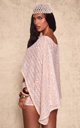 Cream Haut Poncho Texturé À Sequins Ensemble Coordonné | Taille 42 - PrettyLittleThing - Modalova