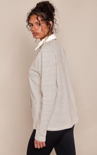 White Haut Ajusté À Manches Longues Avec Détail De Nœud Et Côtes Rayées | Taille 42 - PrettyLittleThing - Modalova