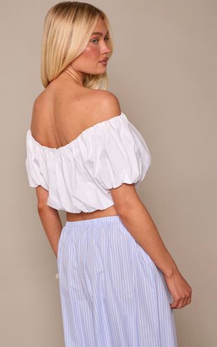 White Top Synthétiqueffball À Manches Bouffantes En Coton | Taille 42 - PrettyLittleThing - Modalova