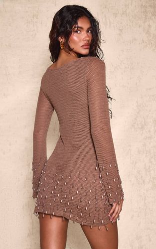 Robe Courte Texturée À Manches Longues Avec Détails De Perles | Taille 42 - PrettyLittleThing - Modalova