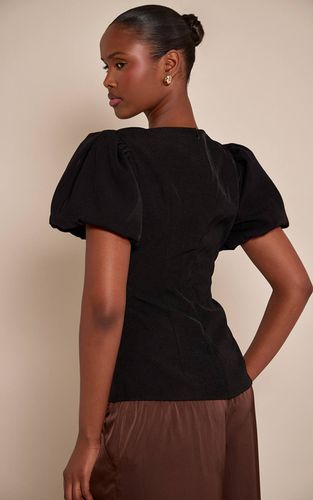 Black Haut Ajusté Tissé À Manches Bouffantes | Taille 32 - PrettyLittleThing - Modalova