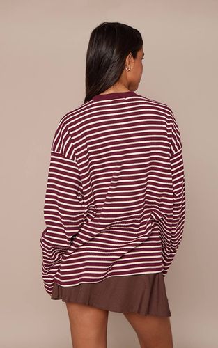 Dark Red T-shirt Oversize À Rayures En Jersey Avec Détail Logo | Taille 42 - PrettyLittleThing - Modalova