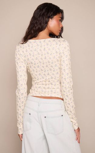 Lemon Haut À Manches Longues Avec Détail Cache-cœur Pointelle Et Imprimé Fleuri Ditsy | Taille 32 - PrettyLittleThing - Modalova