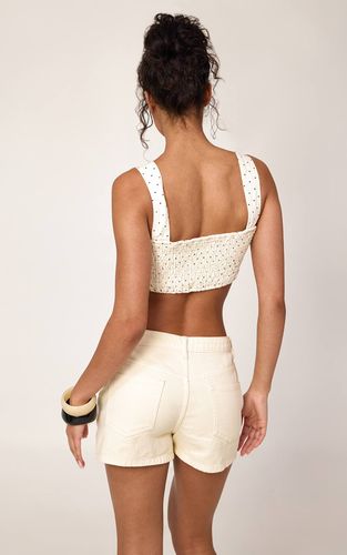 Cream Haut En Denim À Pois Avec Nœud Devant | Taille 42 - PrettyLittleThing - Modalova