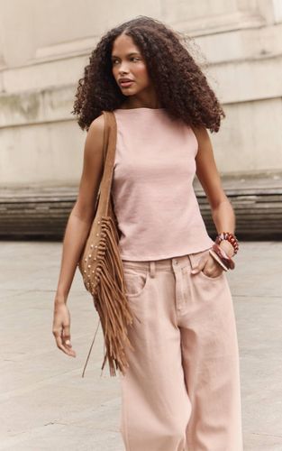 Lemon Haut En Denim Stretch Rose Pâle À Dos Torsadé | Taille 42 - PrettyLittleThing - Modalova