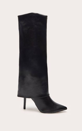 Black Botte Haute À Talon En Synthétiquecuir Avec Revers | Taille 38 - PrettyLittleThing - Modalova