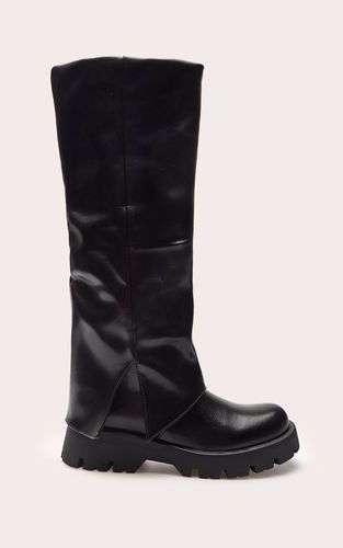Black Bottes Hautes À Genoux En Synthétique Avec Semelle Crantée Et Revers | Taille 36 - PrettyLittleThing - Modalova