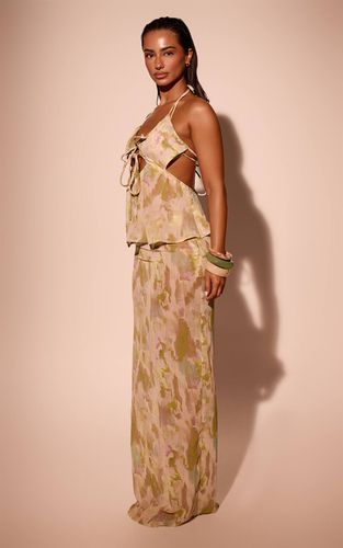 Olive Jupe Longue De Plage En Mousseline À Imprimé Abstrait | Taille XS - PrettyLittleThing - Modalova