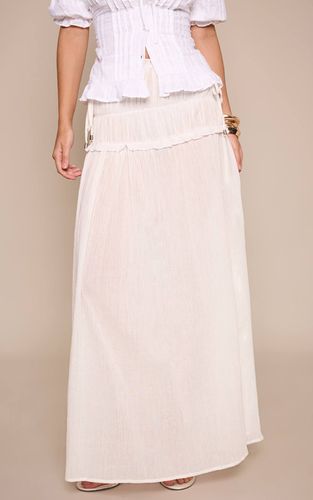 White Jupe Longue En Coton À Taille Froncée Avec Détail De Perles Et Lien | Taille 42 - PrettyLittleThing - Modalova