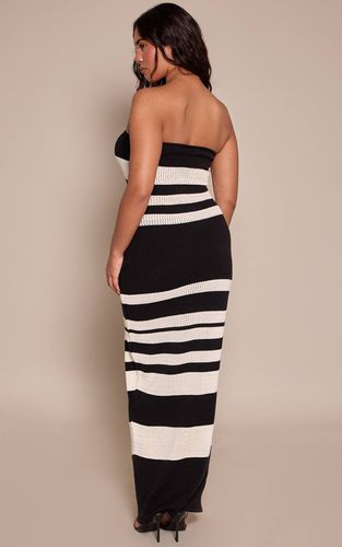 Black Robe Maxi Bandeau Moulante En Maille À Rayures Et Blanches | Taille 42 - PrettyLittleThing - Modalova