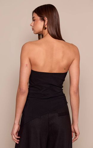 Black Top Bandeau Asymétrique Froncé En Bengaline | Taille 32 - PrettyLittleThing - Modalova