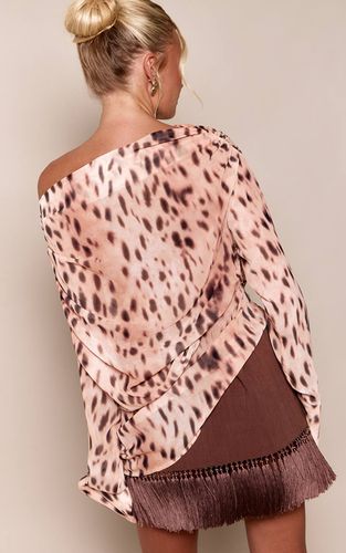 Brown Haut Drapé En Mousseline Imprimé Guépard | Taille 32 - PrettyLittleThing - Modalova