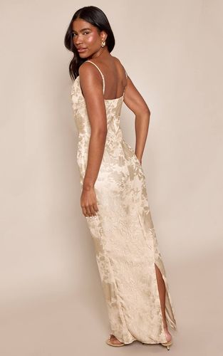 Robe Longue En Mousseline Florale Pierre À Dos Nu Avec Encolure Drapée | Taille 32 - PrettyLittleThing - Modalova
