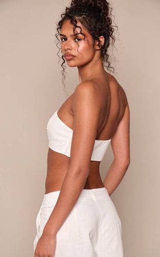 White Ensemble Coordonné Bralette Ajustée Aspect Lin | Taille 42 - PrettyLittleThing - Modalova