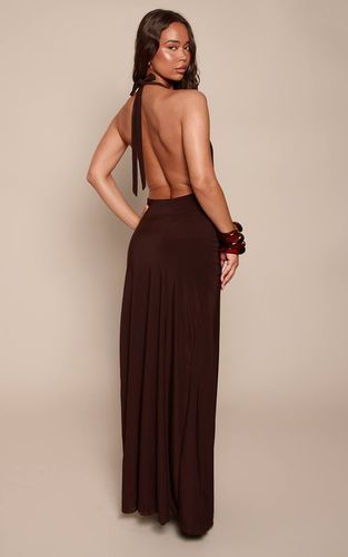 Brown Robe Longue Drapée En Tissu Slinky À Double Épaisseur | Taille 40 - PrettyLittleThing - Modalova